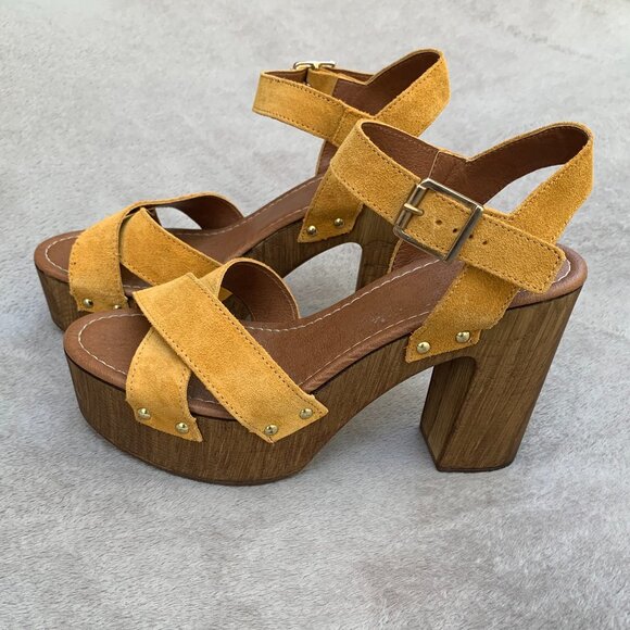 Aldo Deleniel Suede and Wooden Platform Block Heels Sz9 - Picture 6 of 16